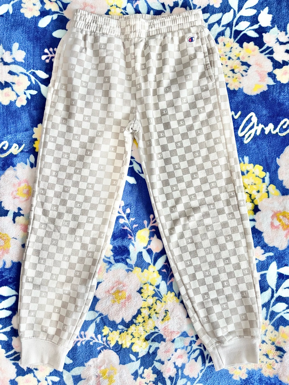 Champion Beige Checkerboard Joggers W/Subtle Logo |GRL 7/8 - (can be unisex)